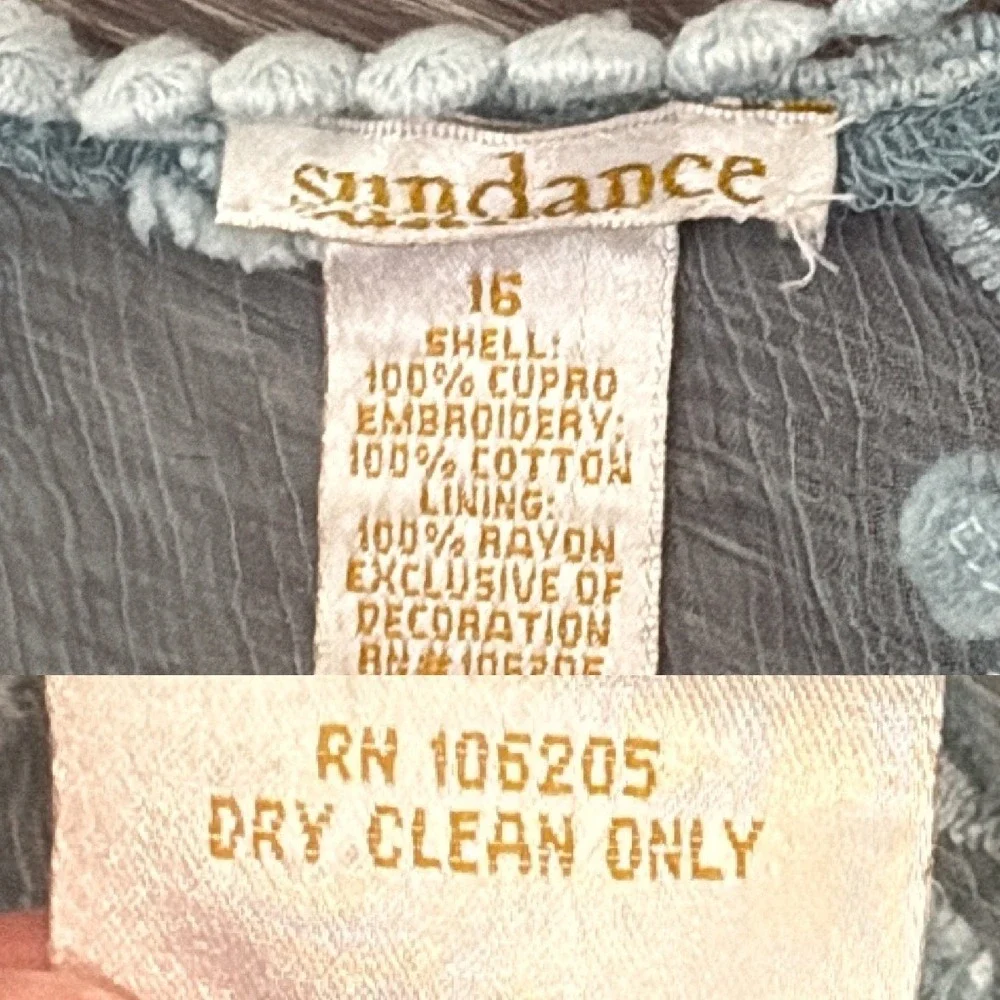 Sundance Blue Embroidered Mesh Lace Empire Waist Dress Sz 16 Boho Cottagecore - Picture 12 of 12